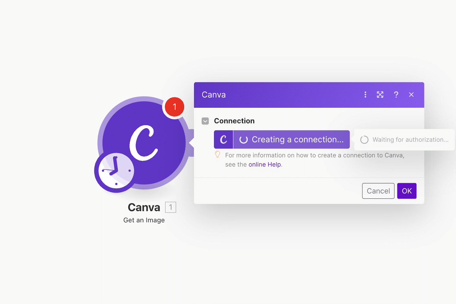 création de connexion entre Make et Canva Sequance